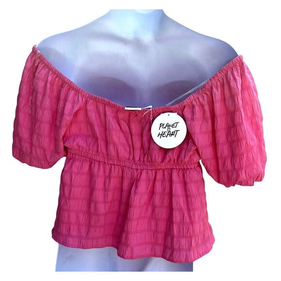PLANET HEART, SIZE XL, PINK OFF THE SHOULDER TOP, RUCHING - Picture 2 of 4
